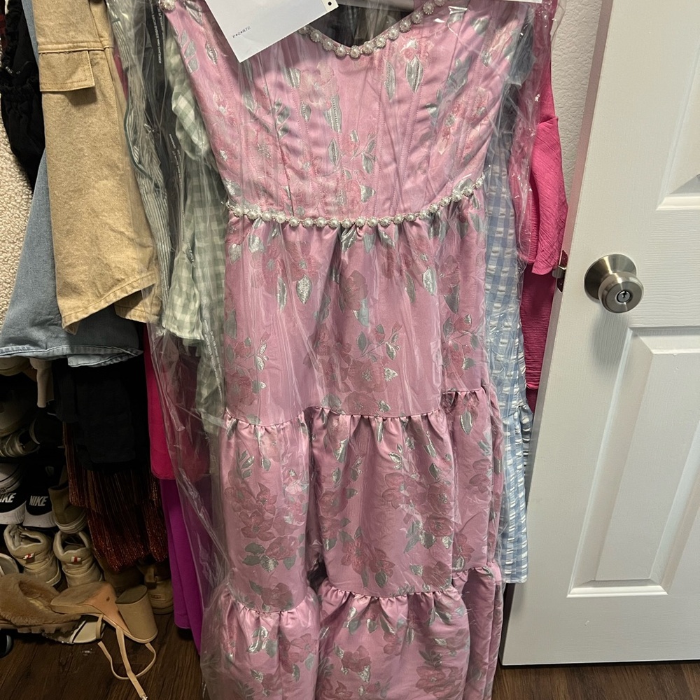 V. Chapman Orchid Baroque Floral Gown